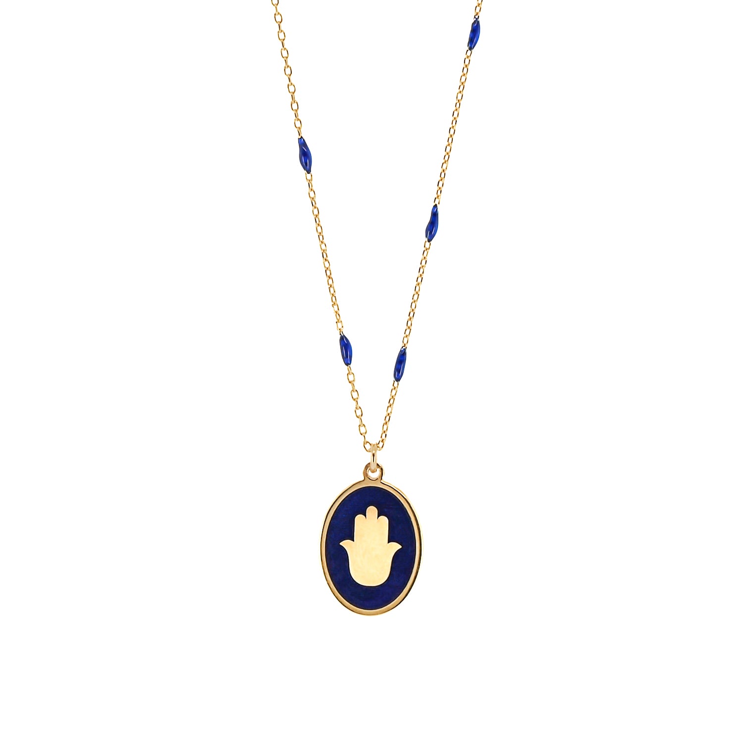 Blue Enamel Hamsa Talisman Necklace - A Spiritual Masterpiece.