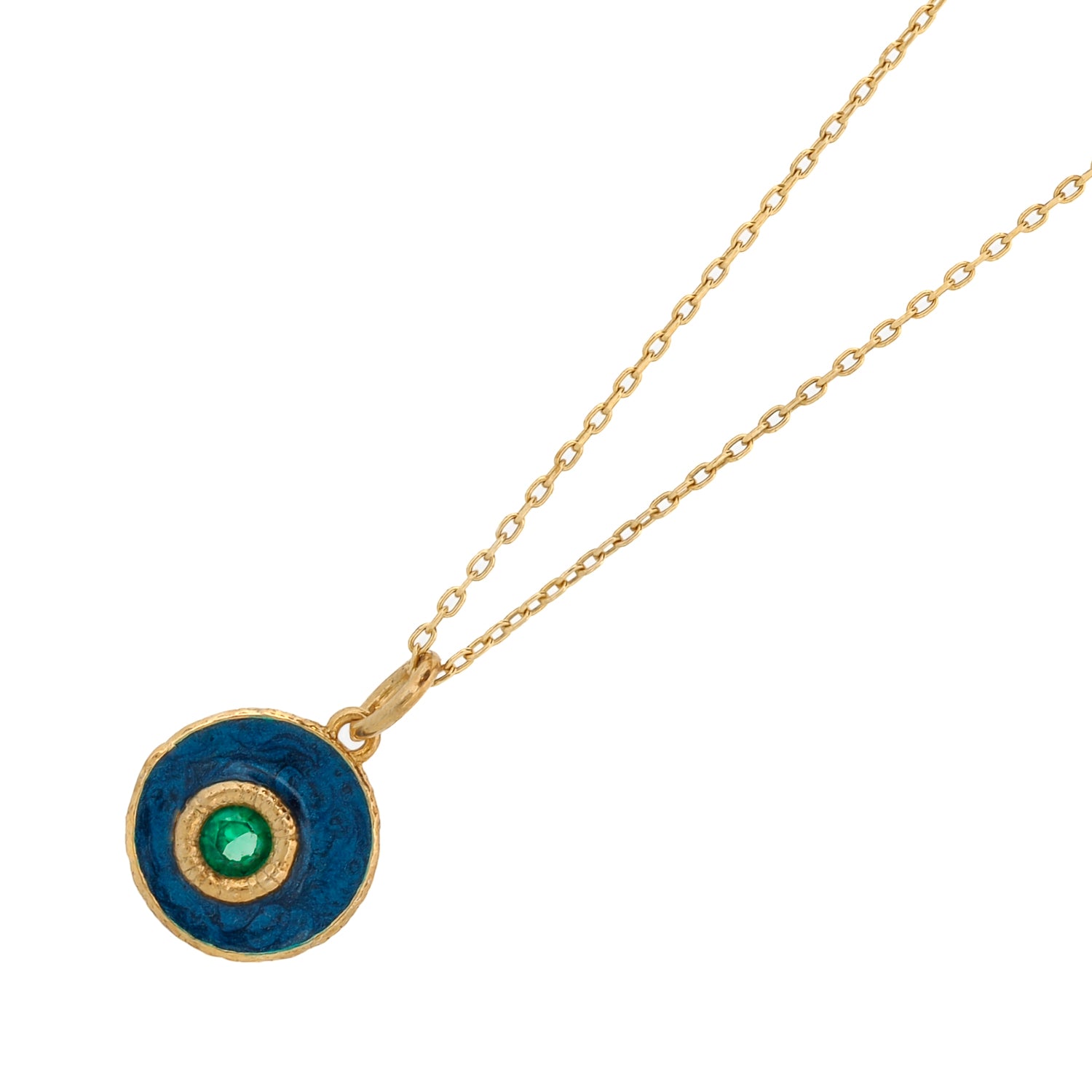 Blue Enamel Jade Stone Evil Eye Pendant Gold Chain Necklace