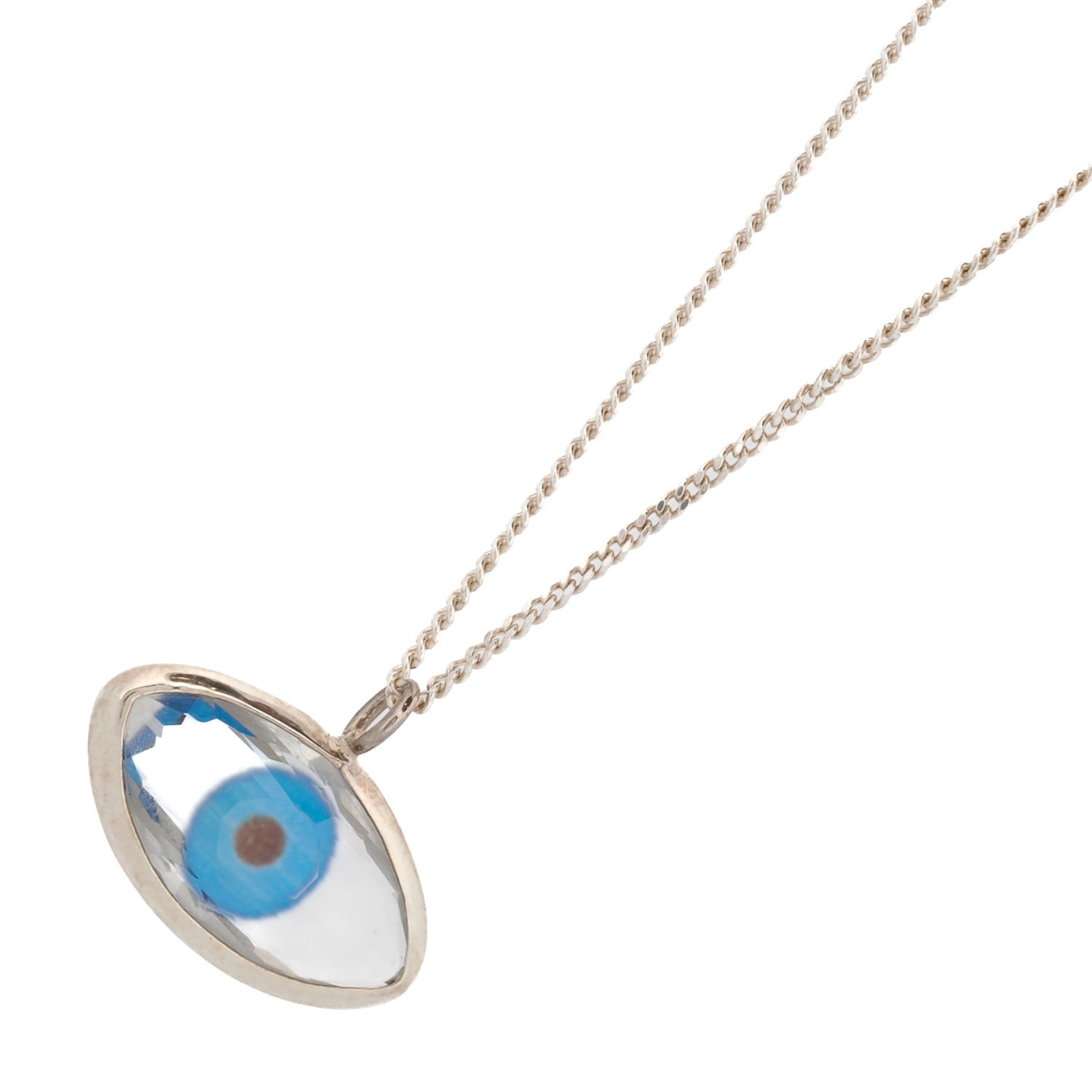 Protective Blue Evil Eye Glass Pendant Sterling Silver Necklace