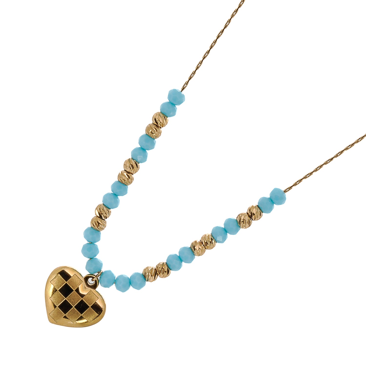 Gold-Plated Elegance - Blue Crystal Beads Necklace.
