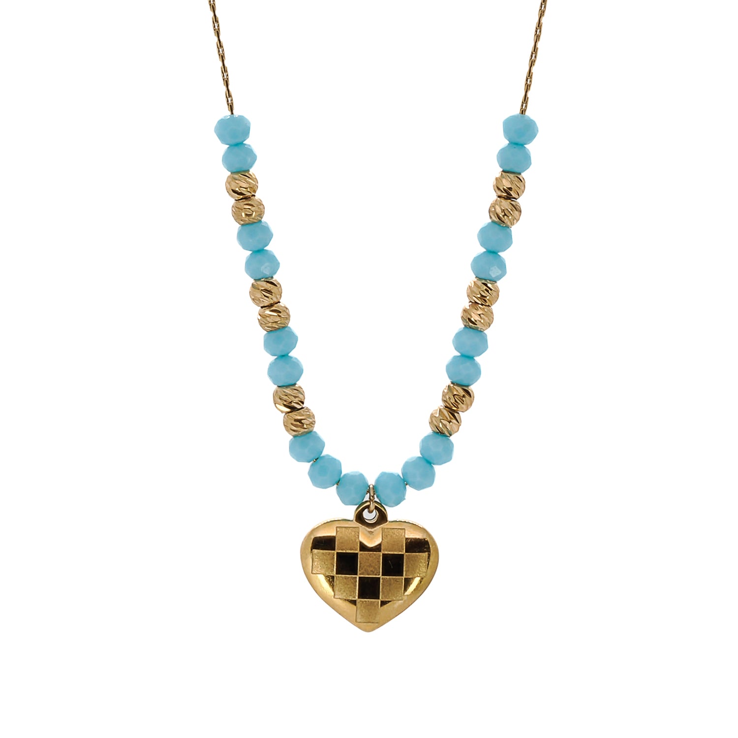 Blue Love Gold Heart Necklace - Elegance and Affection.