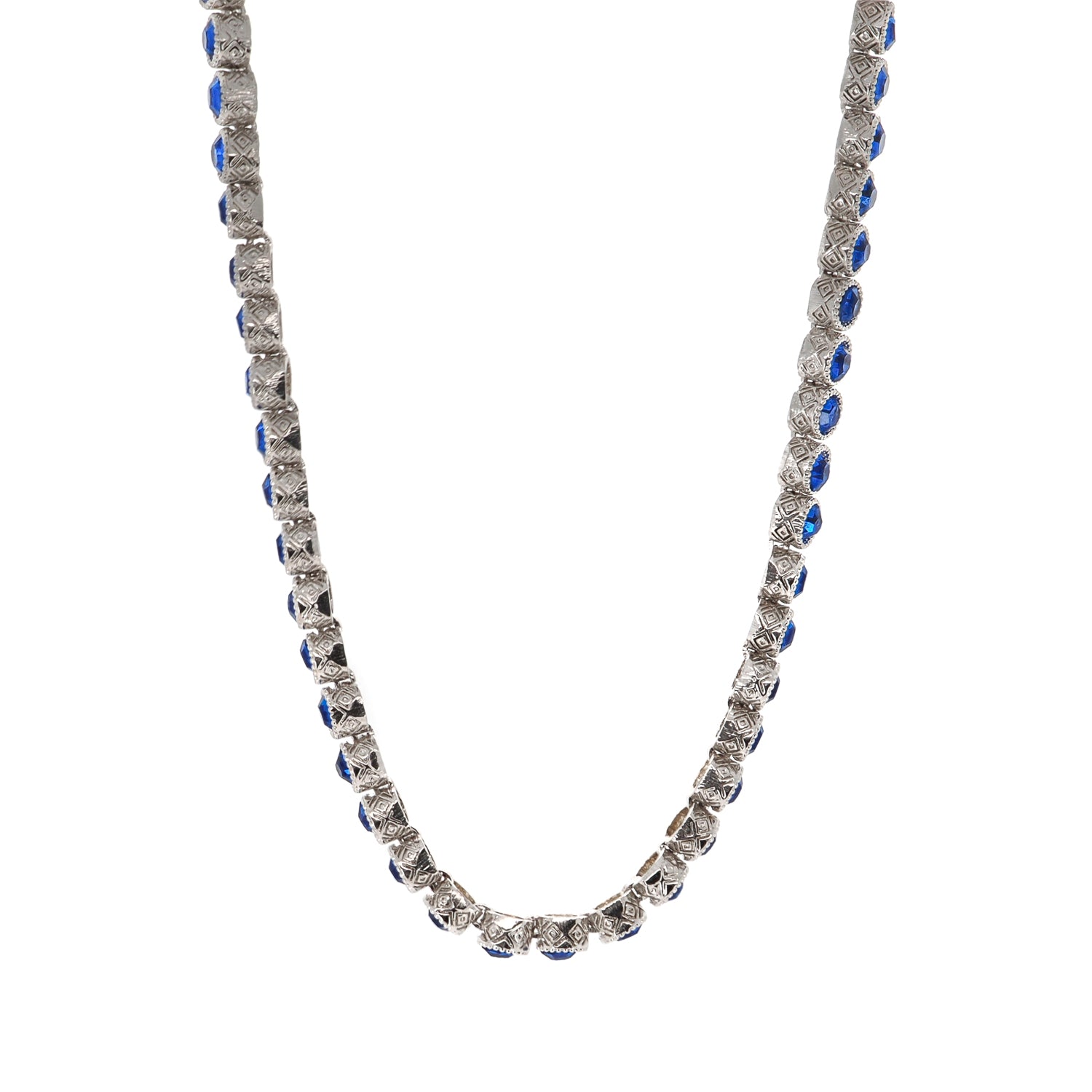 Silver-Plated Tennis Necklace with Blue Sapphire Stones, Enhancing Self-Expression and Intuition
