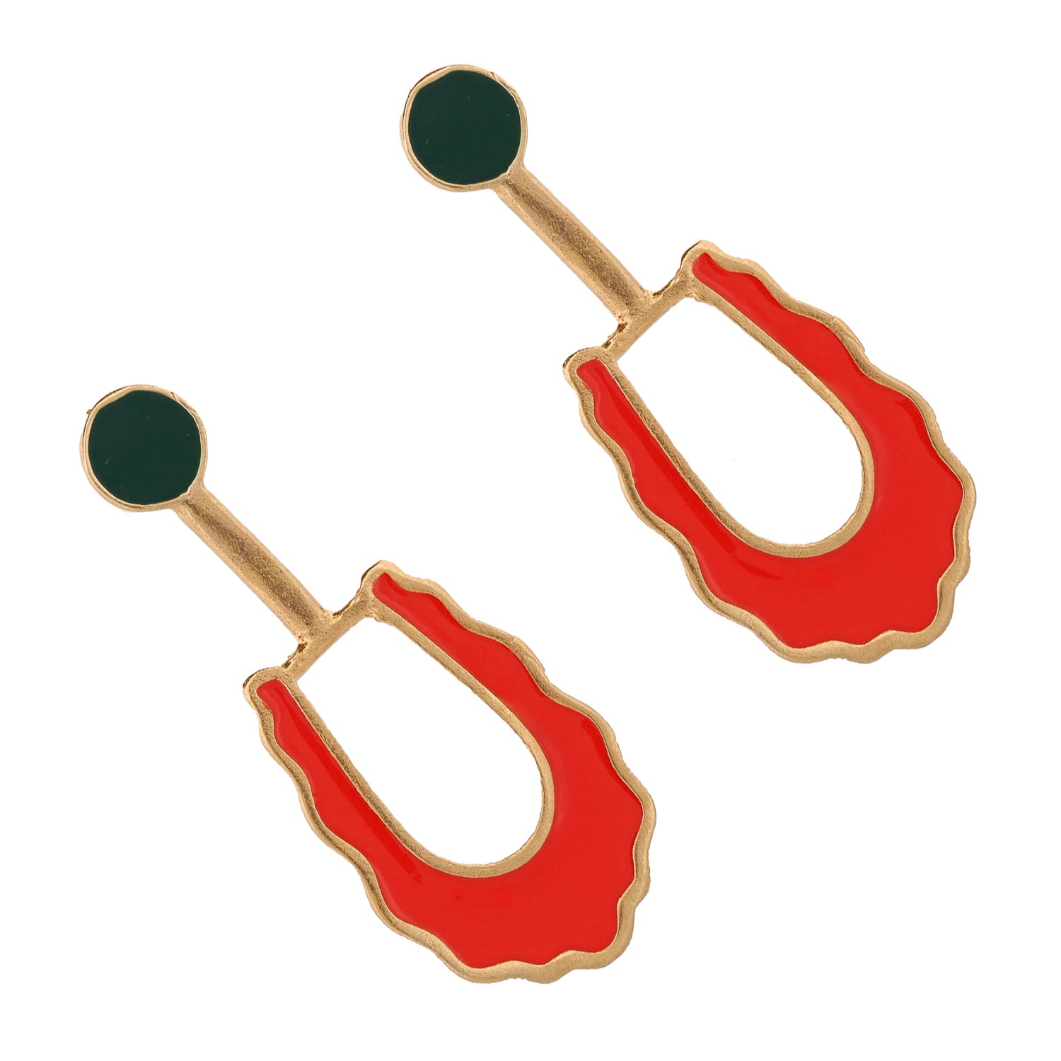 Bohemian Red &amp; Green Enamel Unique Earrings