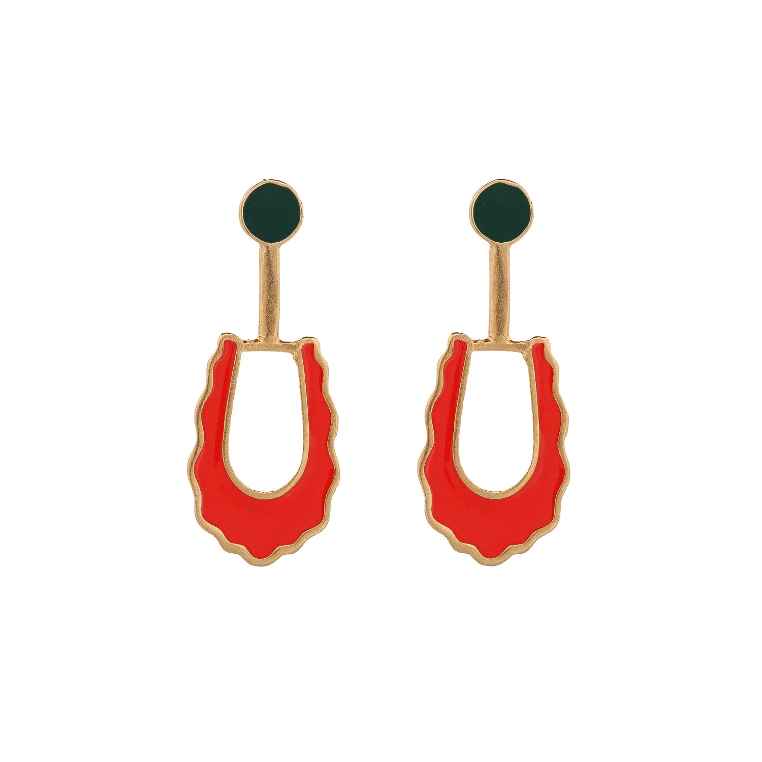 Bohemian Red &amp; Green Enamel Unique Earrings
