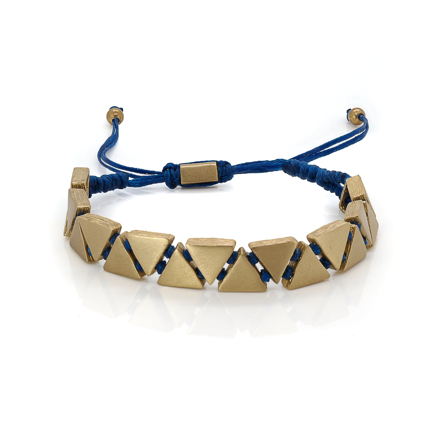 Calming Blue Woven Gold Bracelet - 24K Gold Plated Brass Triangles