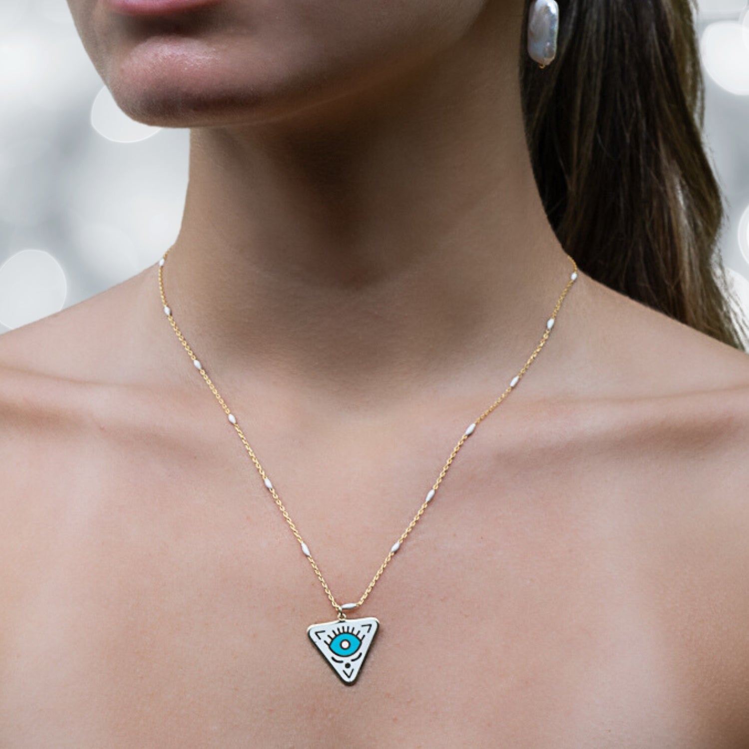 Embrace the Positive Energy - The model showcases the necklace's essence.
