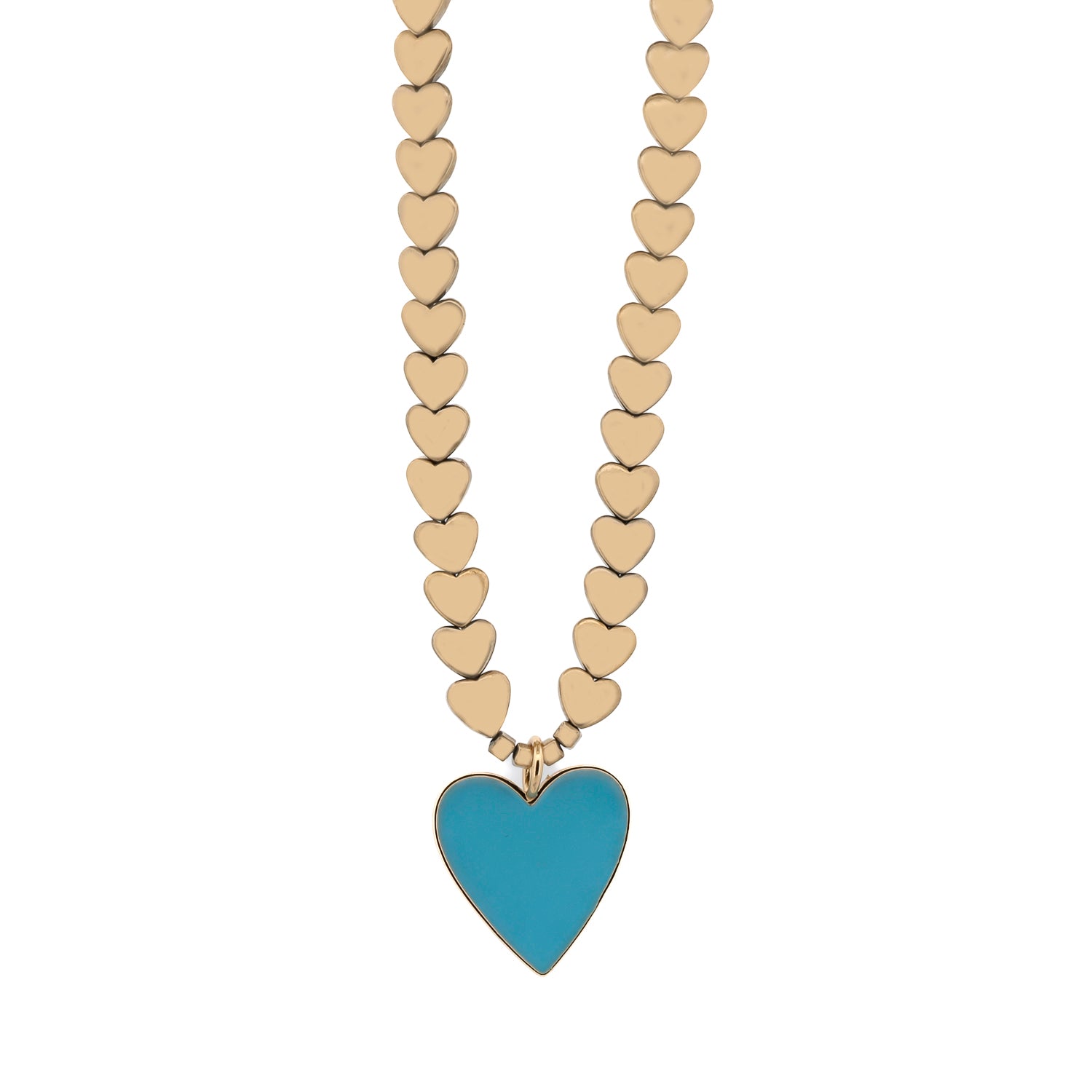 Calmness Blue Heart Pendant Gold Heart Beaded Necklace