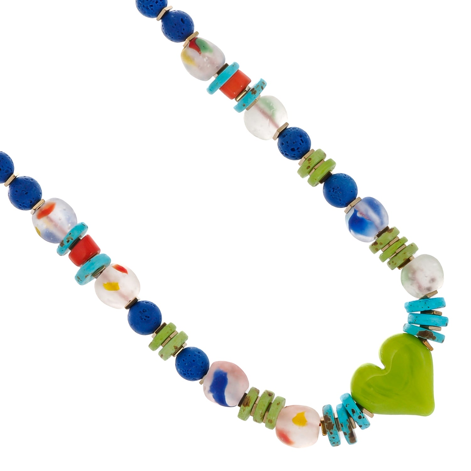 Green Ceramic Heart Colorful Life Bohemian Beaded Necklace