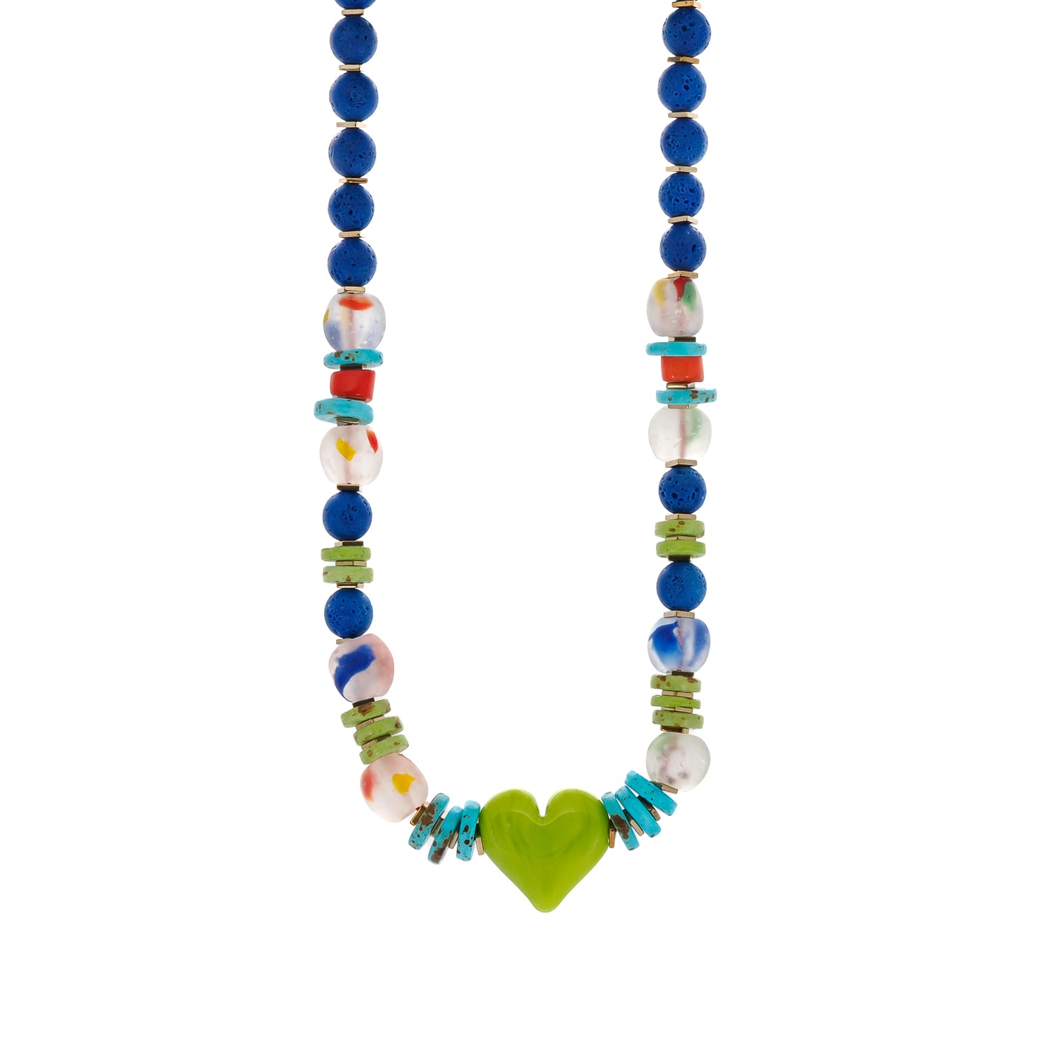 Personalized Bohemian Flair: Green Ceramic Heart Necklace