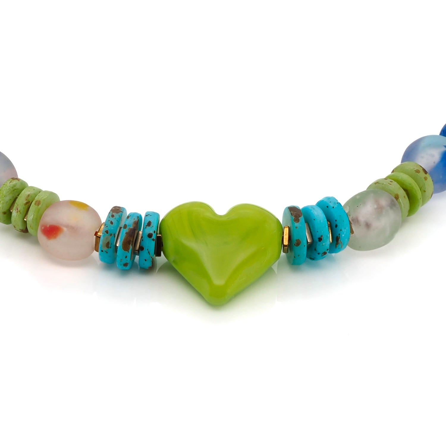 Adventure and Love: Bohemian Green Heart Beaded Necklace