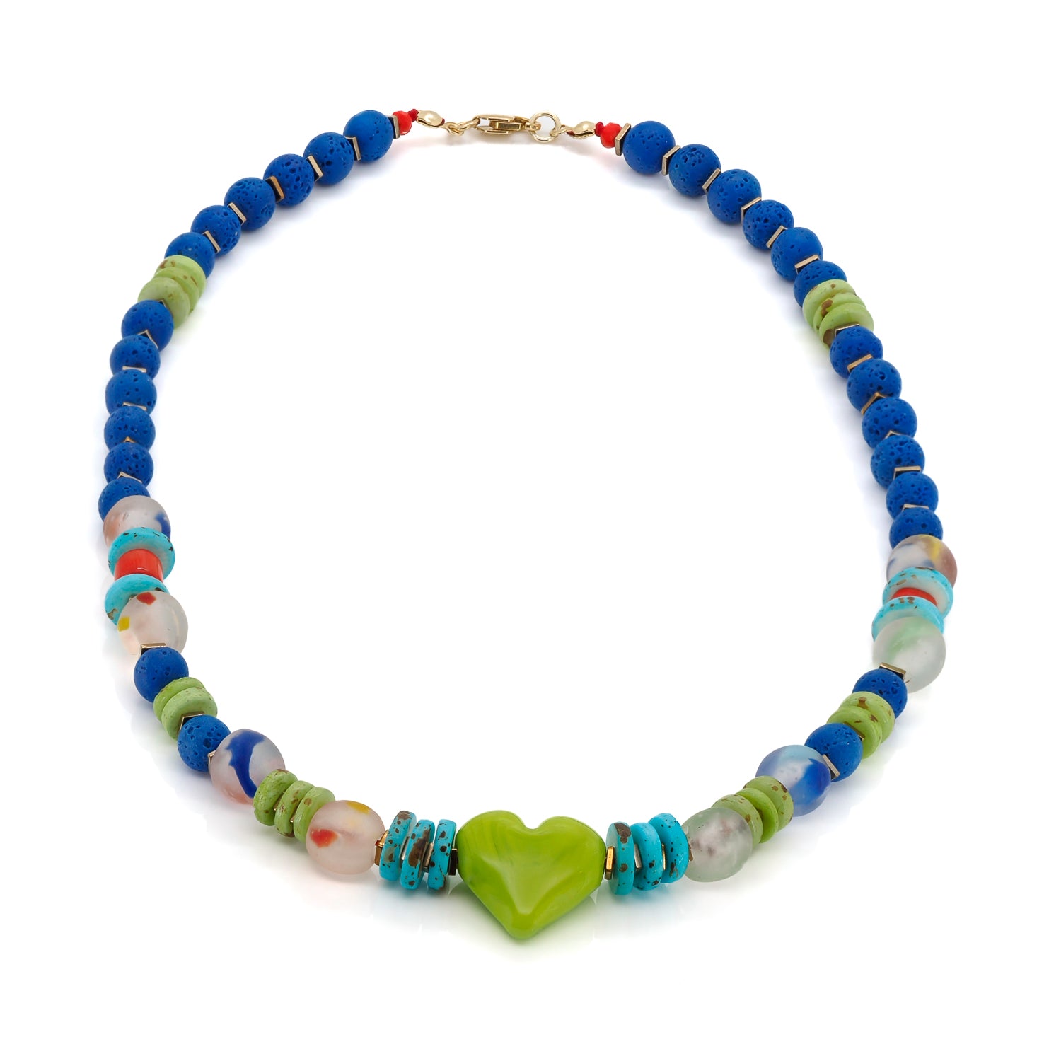 Colorful Flair: Bohemian Beaded Necklace with Ceramic Pendant