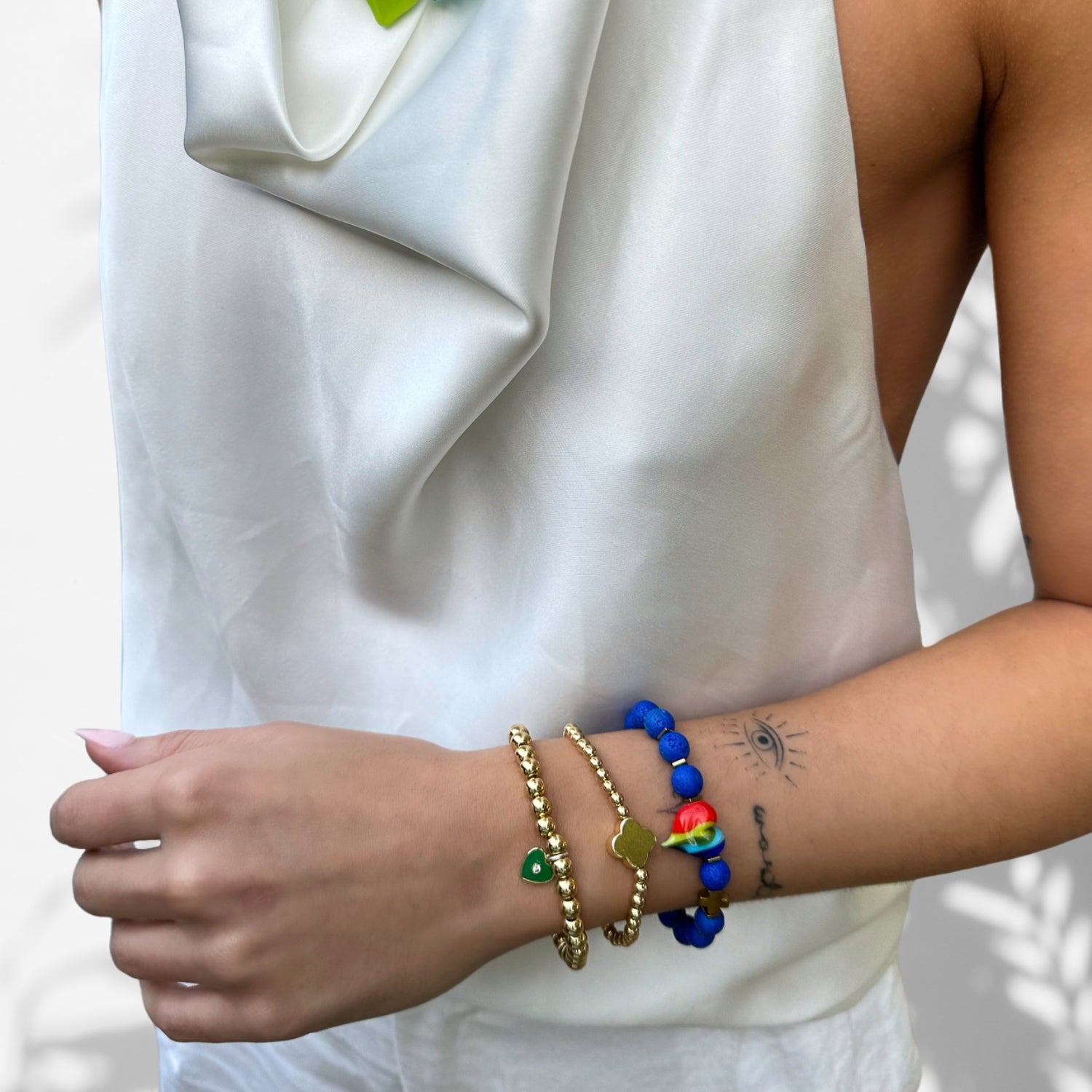 Natural Beauty and Energy: Model Wearing Blue Lava Rock Beads in Bracelet