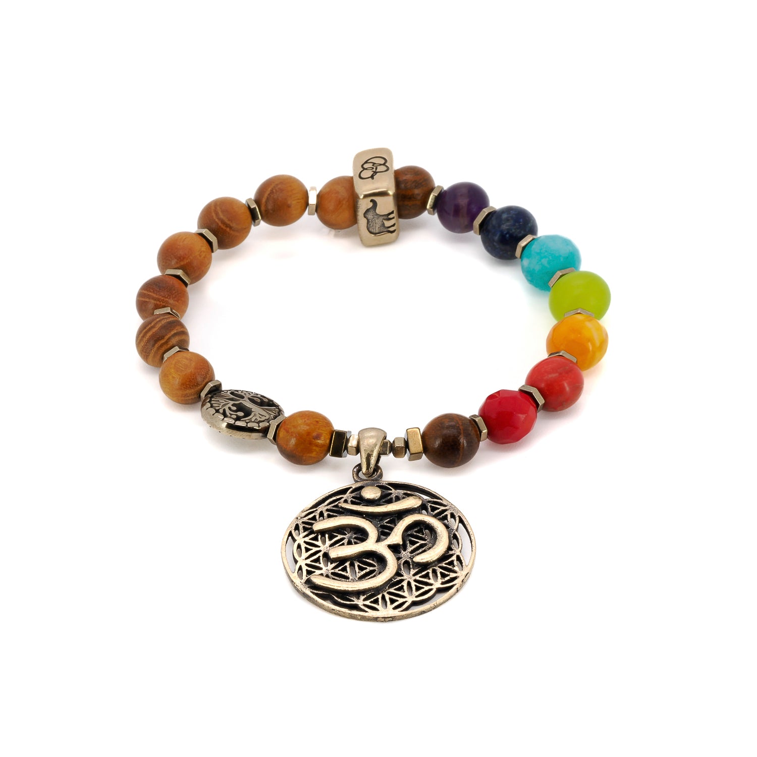 The centerpiece of the handmade bracelet is the Om charm, a sacred symbol in Hinduism and Buddhism. The Om represents the primordial sound of the universe and is considered a powerful mantra. 