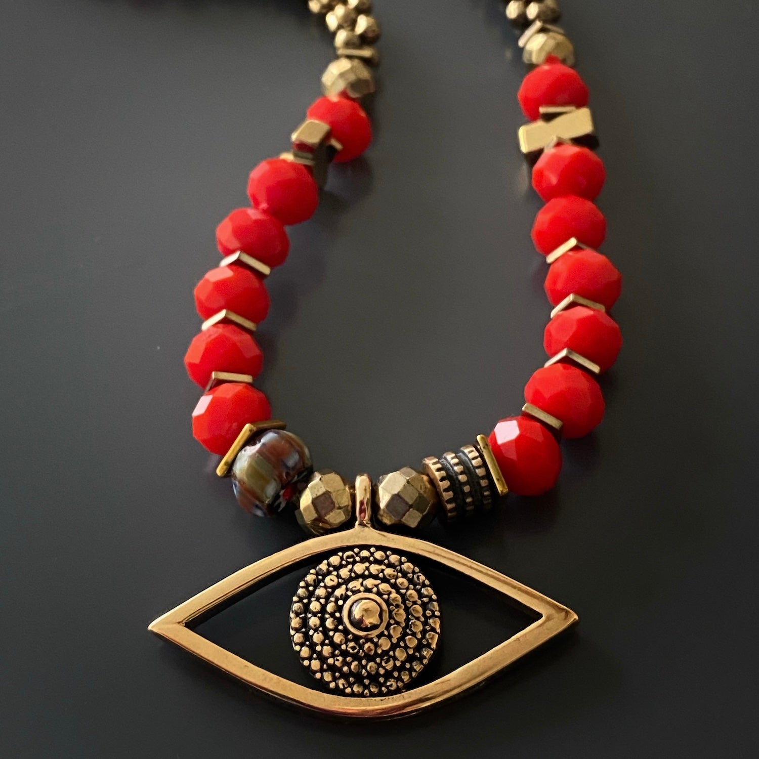 Christmas Evil Eye Symbol Red Beaded Necklace