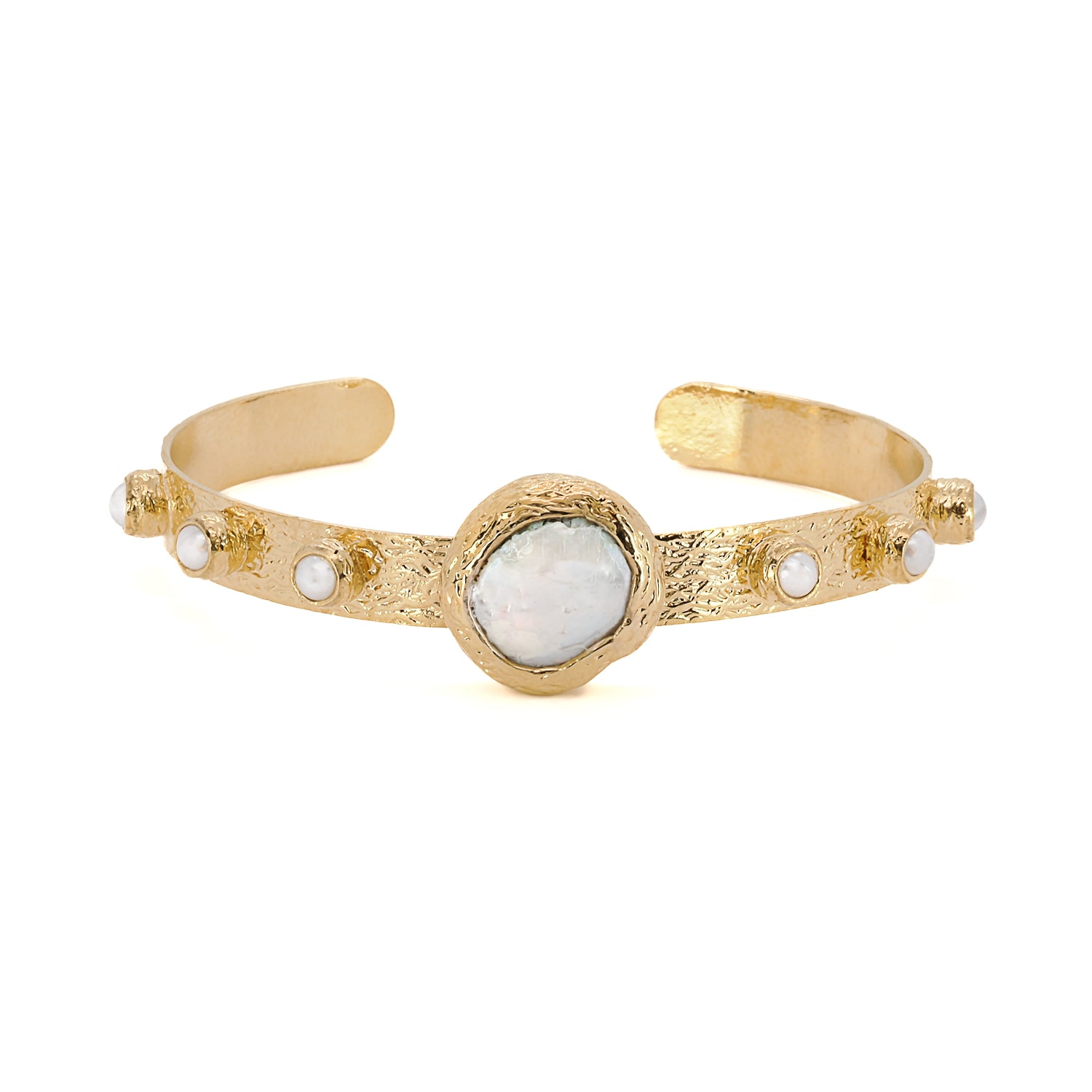 Luxurious Cleopatra Gold &amp; Pearl Cuff Bracelet: A regal masterpiece.