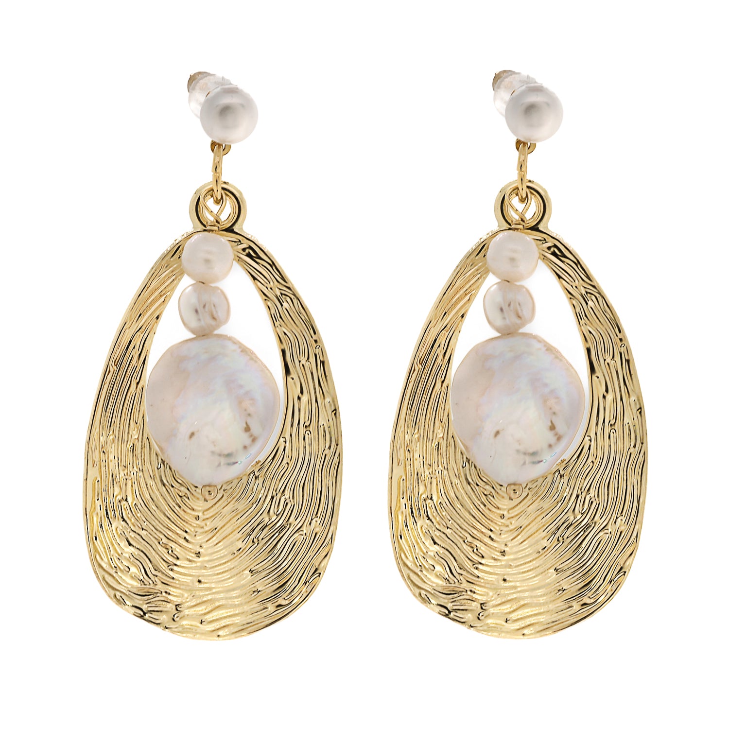 Cleopatra Gold & Pearl Earrings: Bohemian Chic, Handmade in the USA.