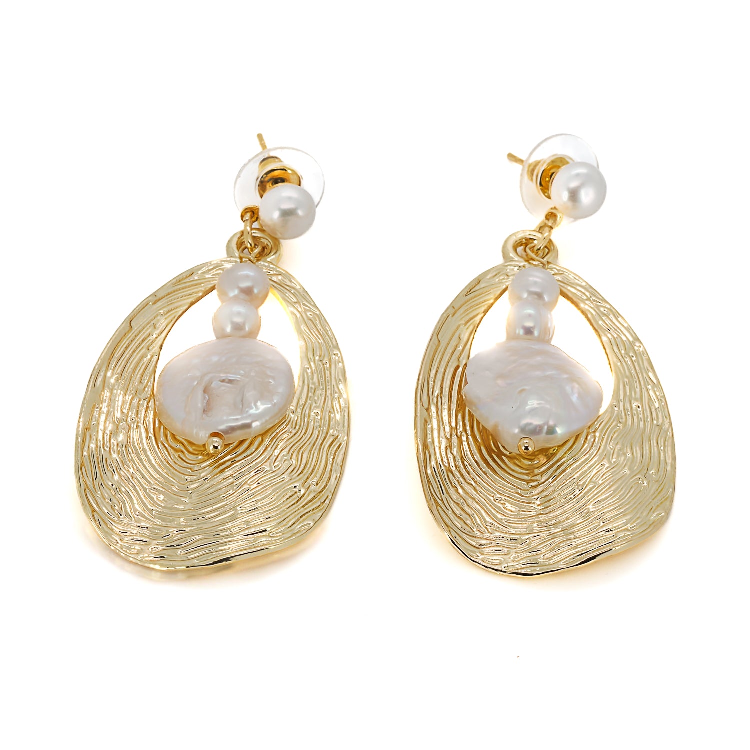 Golden Pearls: Gold &amp; Pearl Earrings, 18K Plated, Mesmerizing Craft.