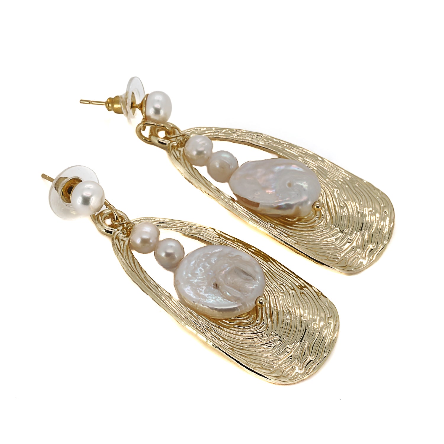 Radiant Elegance: Gold &amp; Pearl Dangle Earrings, Handcrafted Glam.