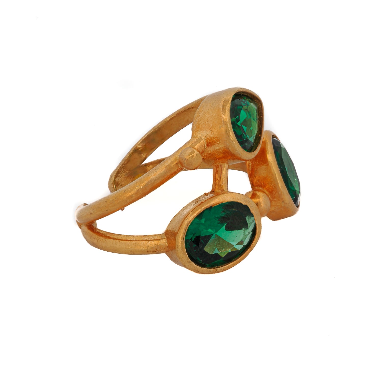 Adjustable Gold Ring with Deep Green Jade