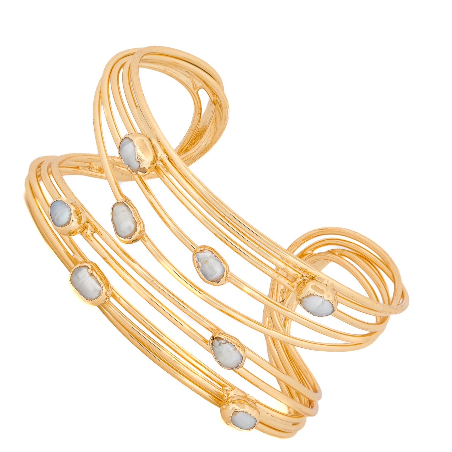 Cleopatra Pearl Dewdrop Gold Cuff Bracelet