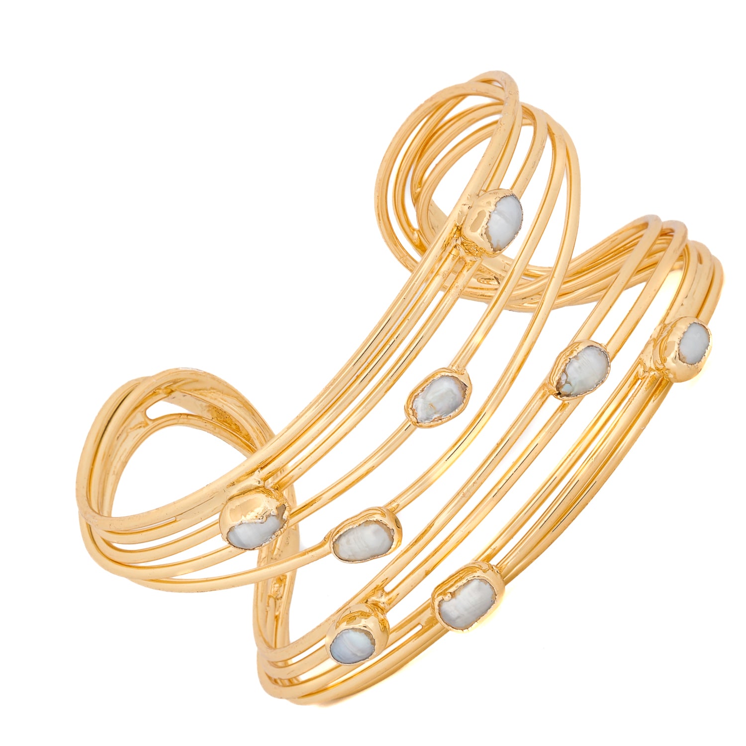 Cleopatra Pearl Dewdrop Gold Cuff Bracelet