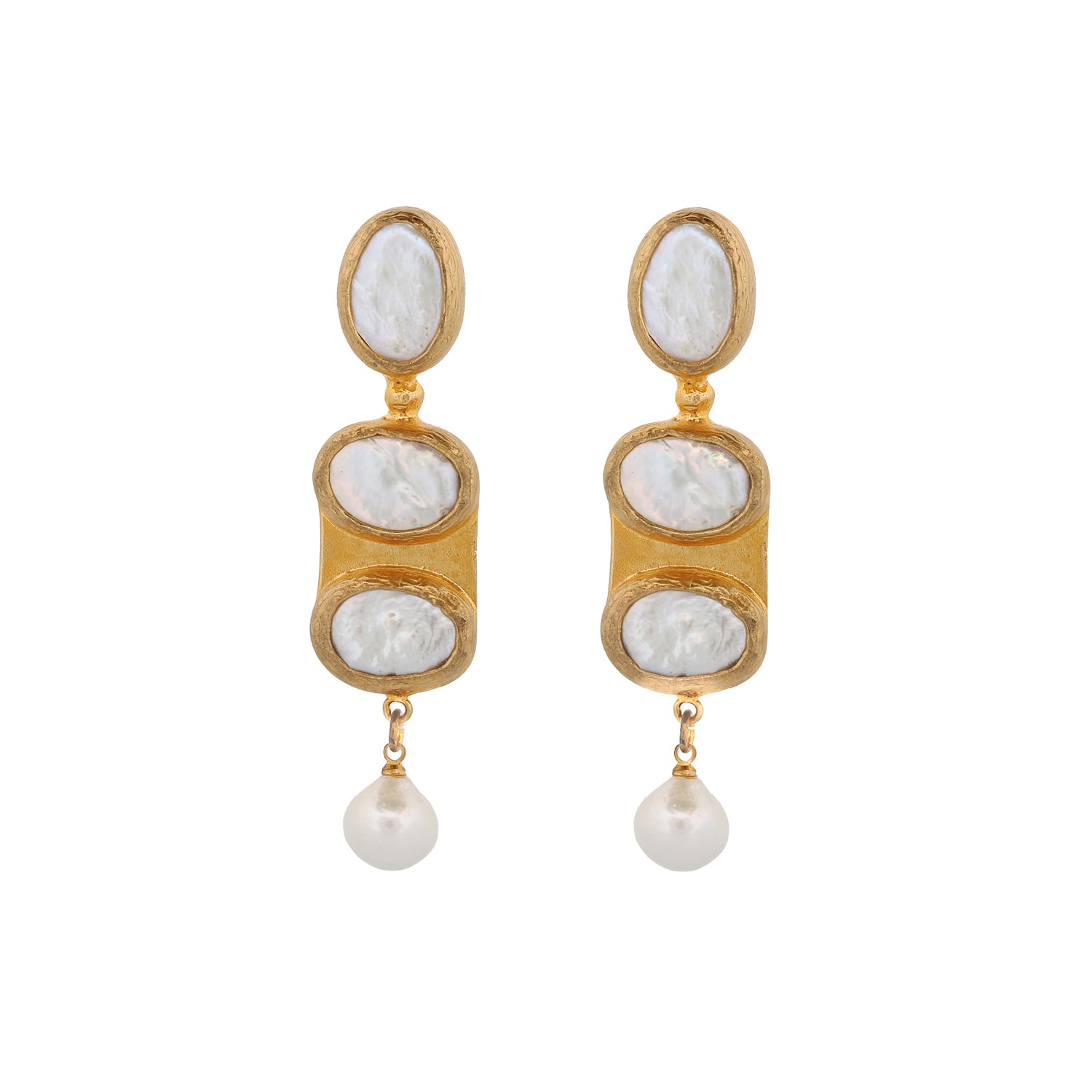 Cleopatra Pearl &amp; Gold Design Dangle Earrings