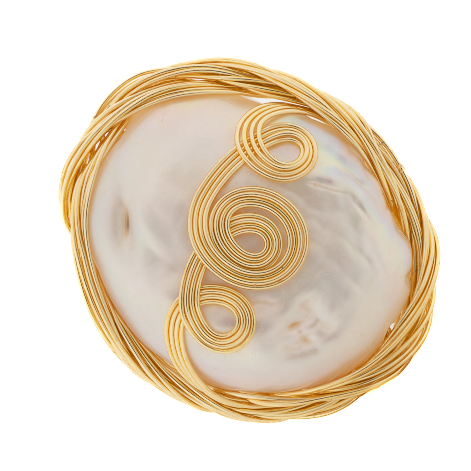 Handcrafted Beauty - Pearl &amp; Gold Spiral Ring by Ebru Jewelry