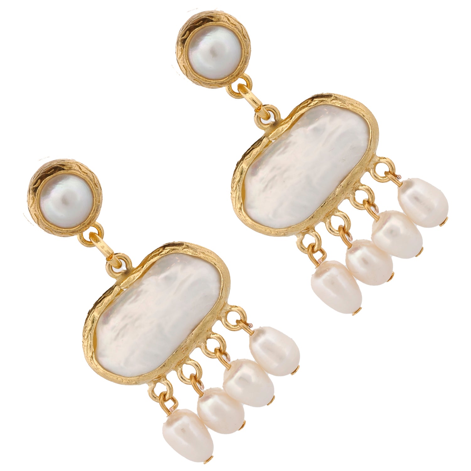 Cleopatra Pearl &amp; Gold Tassel Earrings