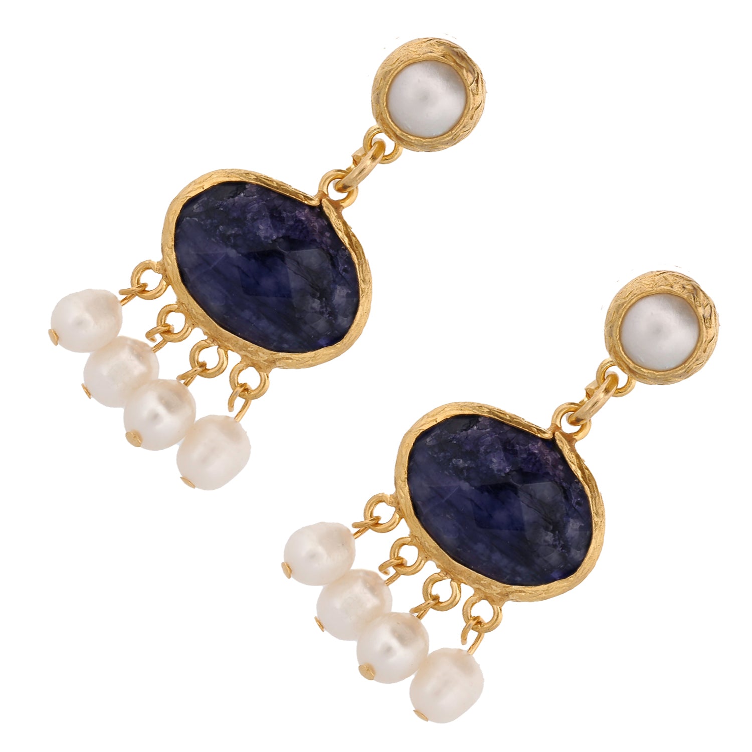 Cleopatra Pearl &amp; Sapphire Stone Tassel Earrings