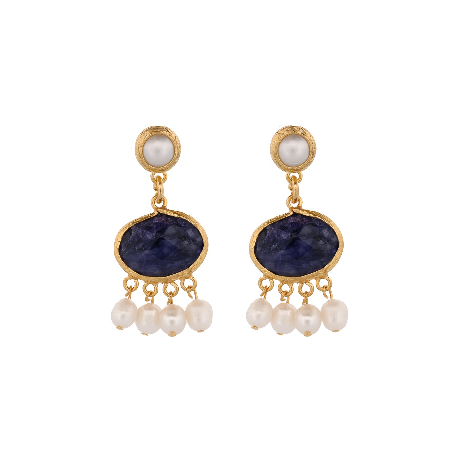 Classic Pearl and Sapphire Stone Tassel Earrings