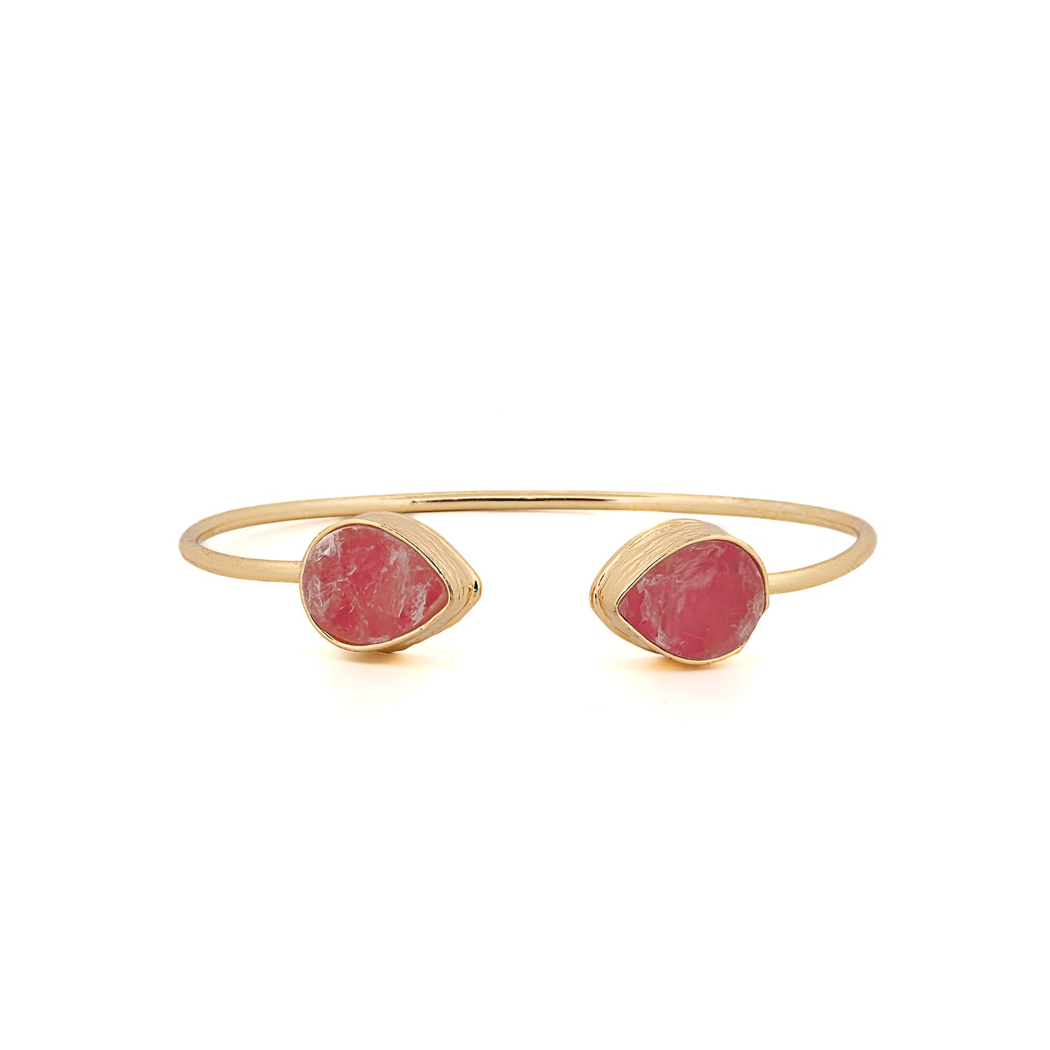 Cleopatra Pink Agate Gemstone Gold Cuff Bracelet