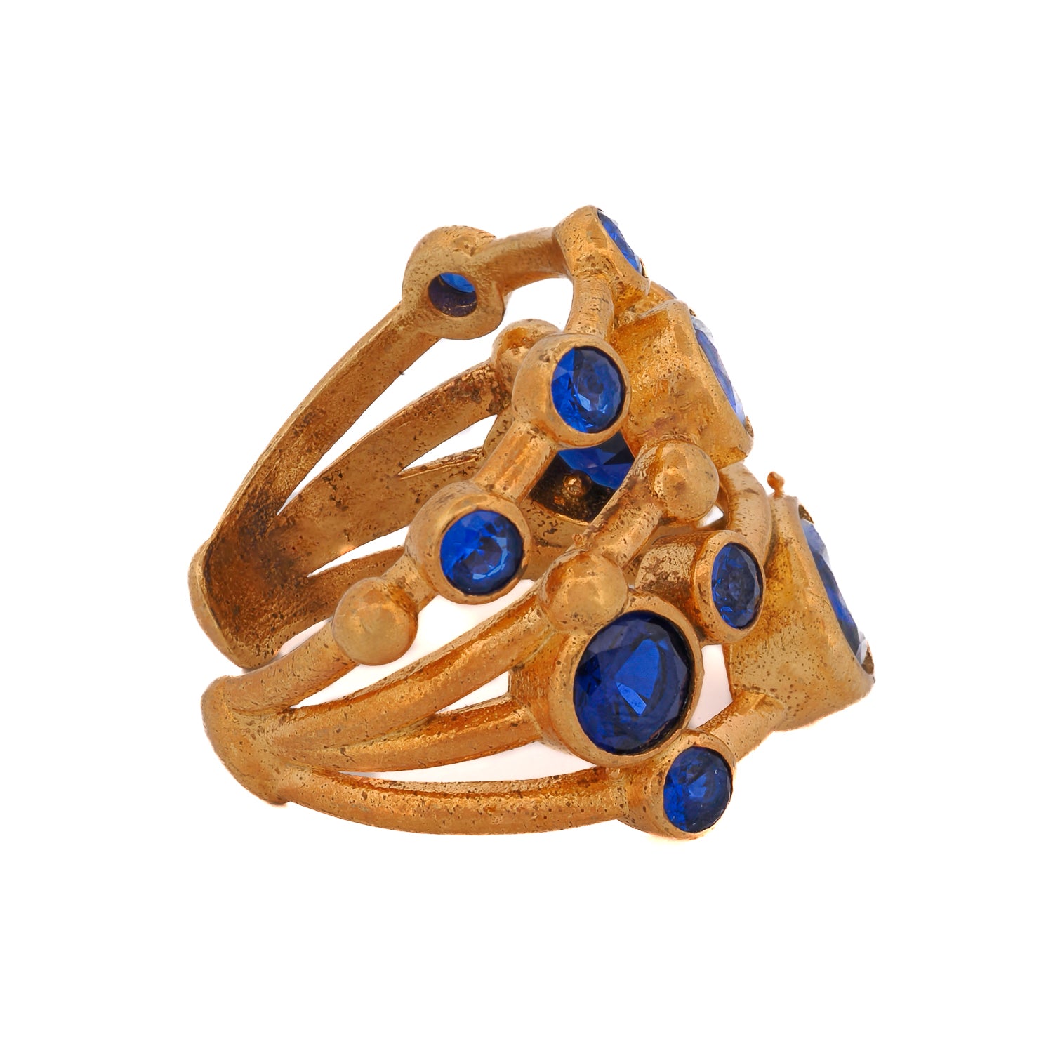 Adjustable Gold Brass Sapphire Ring