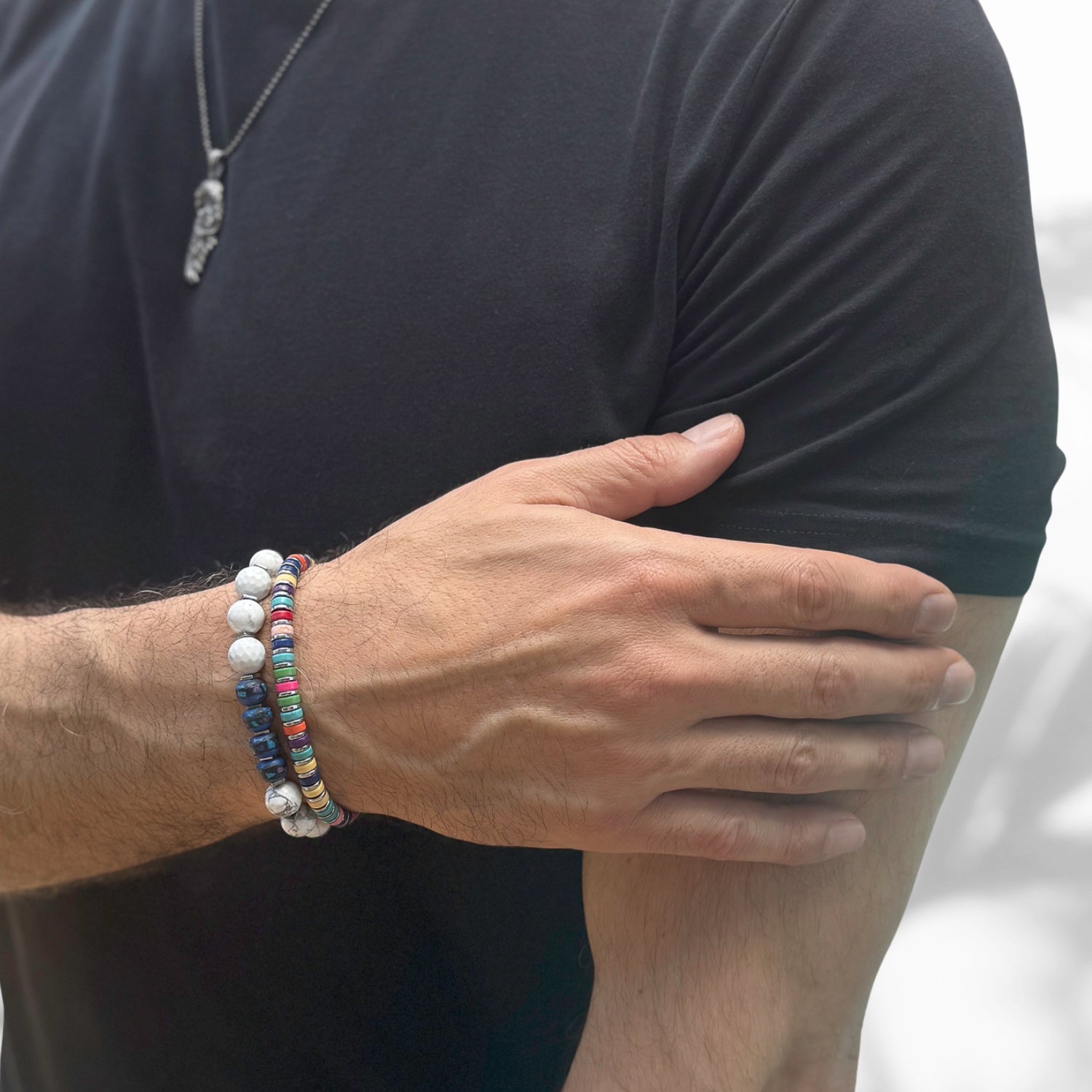 Handcrafted Adjustable Summer Bracelet featuring colorful nugget gemstones and sleek silver hematite spacers.