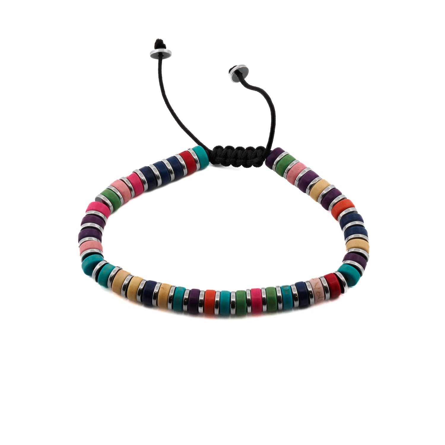 Vibrant Colorful Gemstone Beaded Summer Bracelet with an array of radiant gemstone beads and silver hematite spacers.