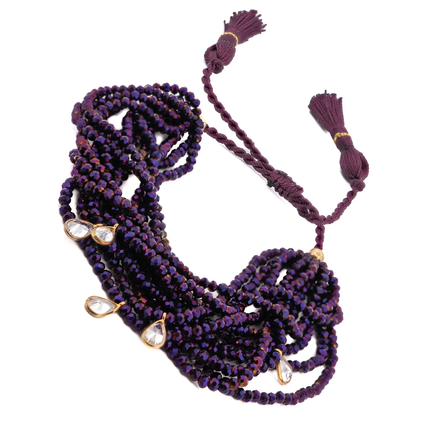 Crystal&amp; Diamond Multi Strand Purple Adjustable Bracelet