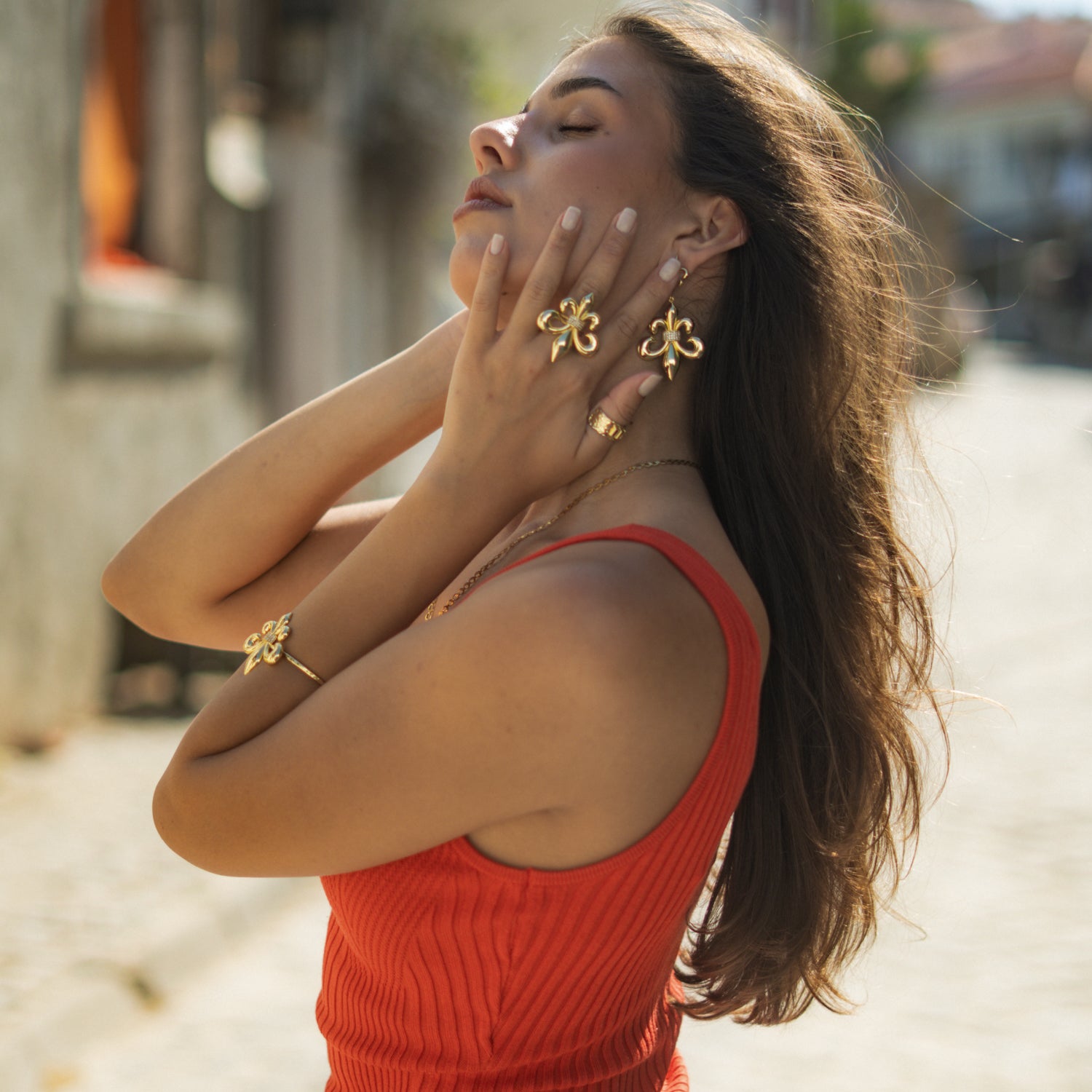 Royal Fleur de Lis Crystal Gold Drop Earrings