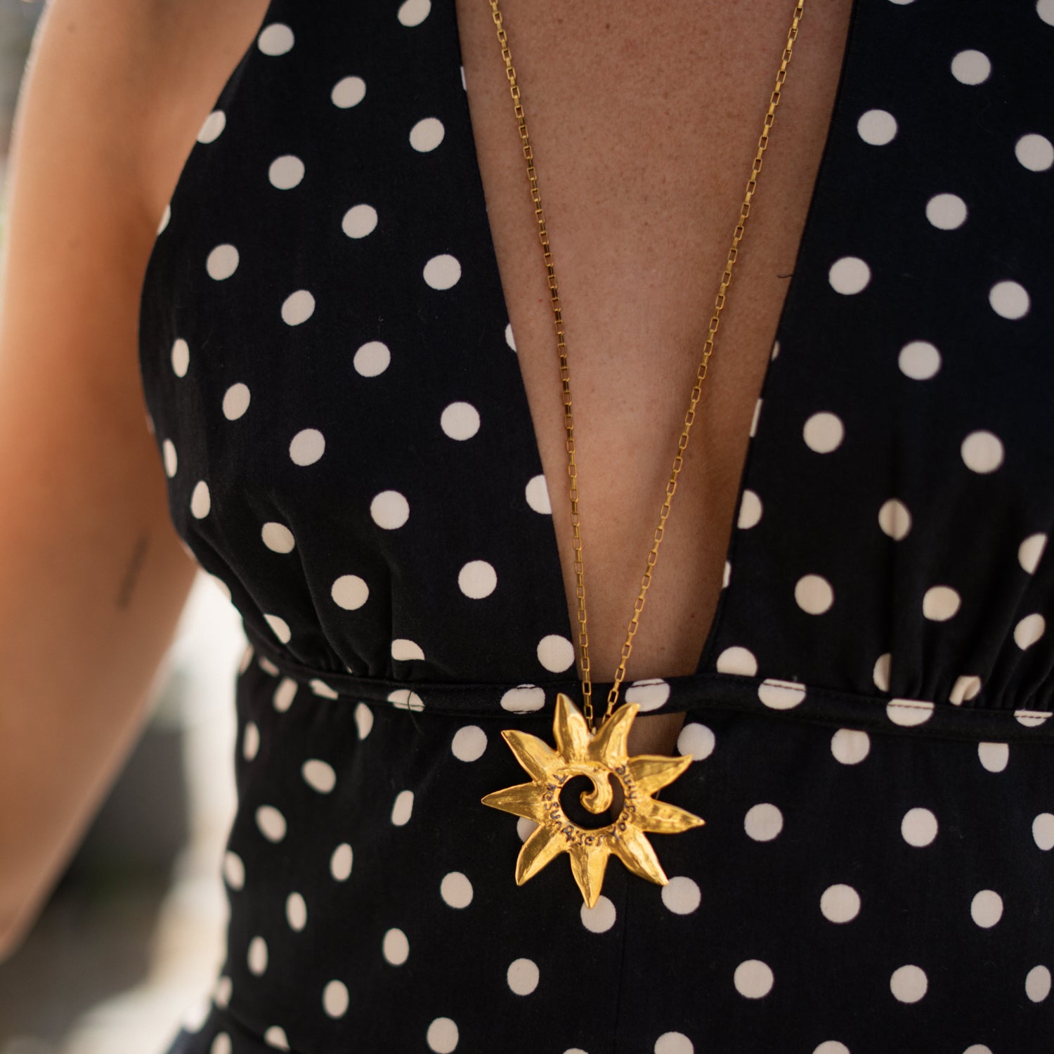 The Sun Also Rises Engraved Gold Pendant Necklace