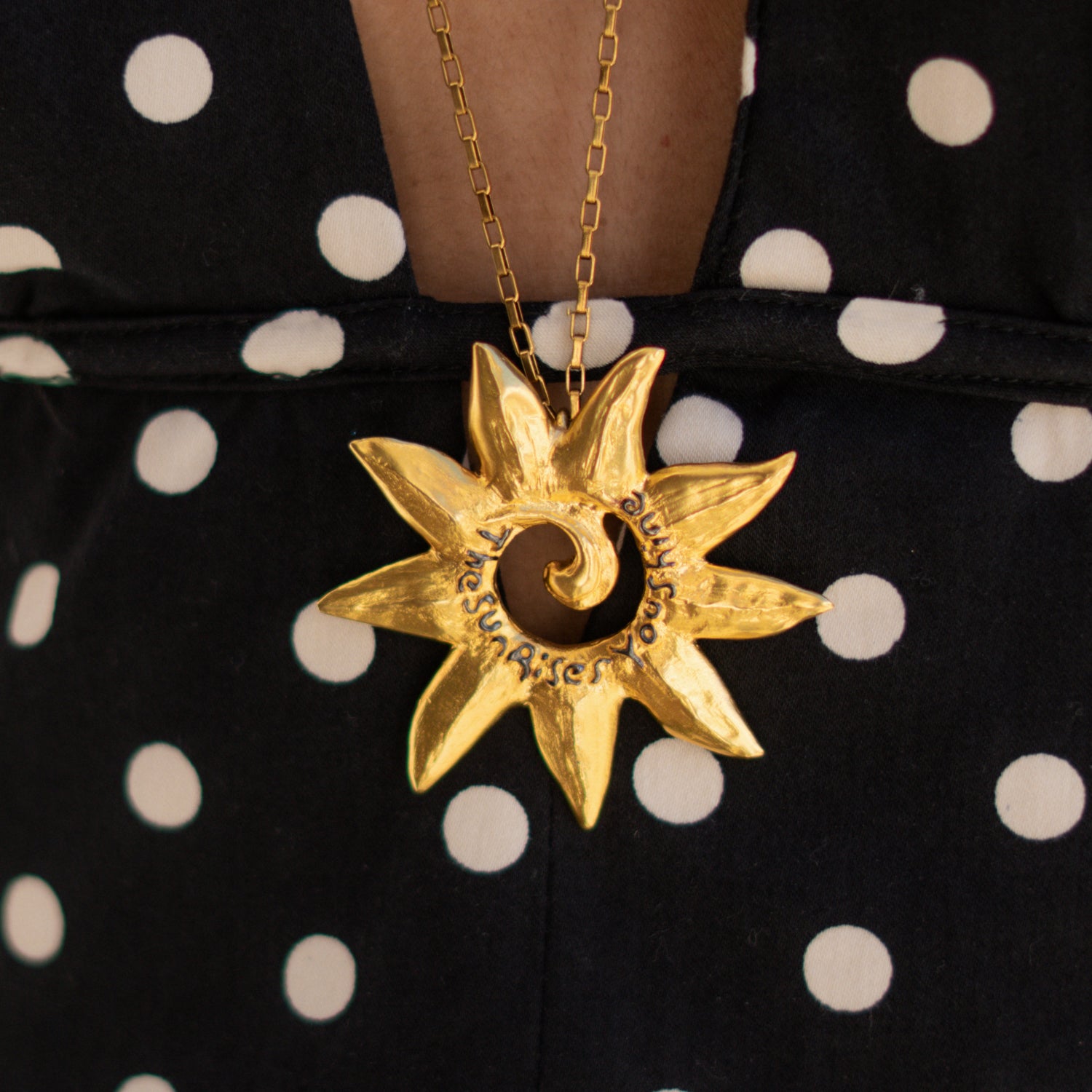 The Sun Also Rises Engraved Gold Pendant Necklace