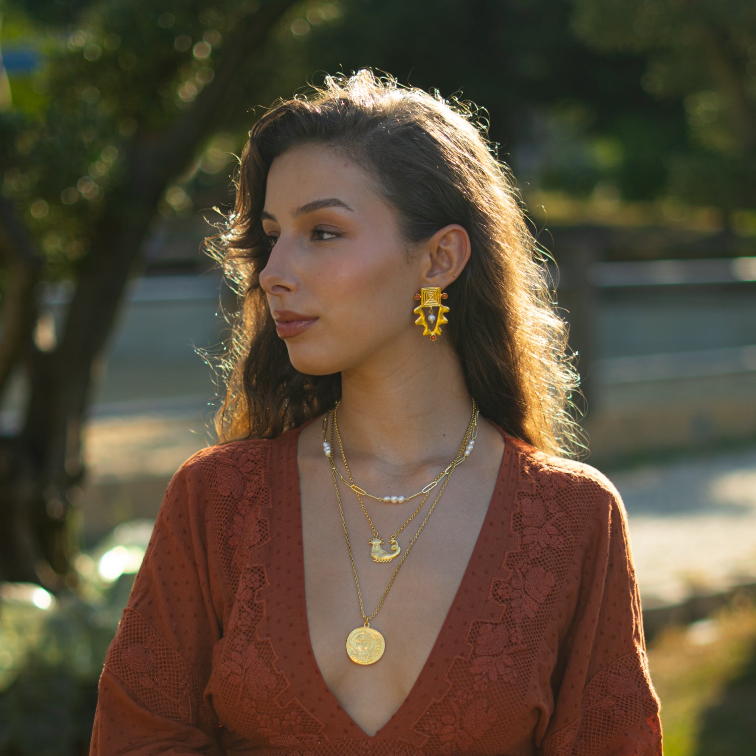 Isis Charm Coral &amp; Pearl Earrings