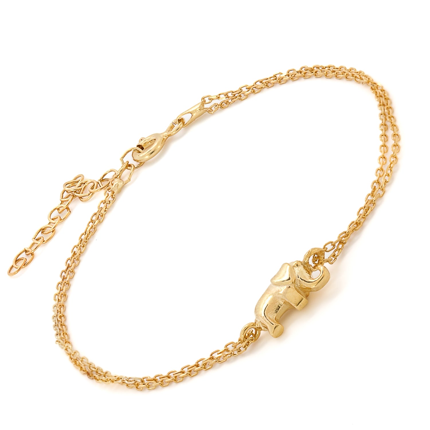 Elephant charm shines on gold-plated bracelet.