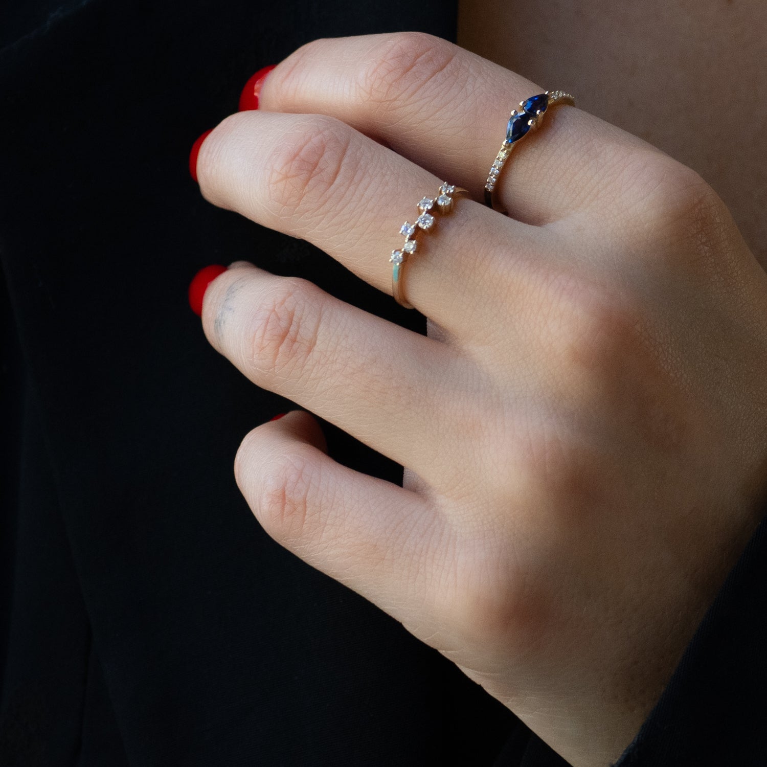 Handcrafted 14K Gold Ring with Miniature Diamonds for a Timeless and Elegant Fashion Statement
