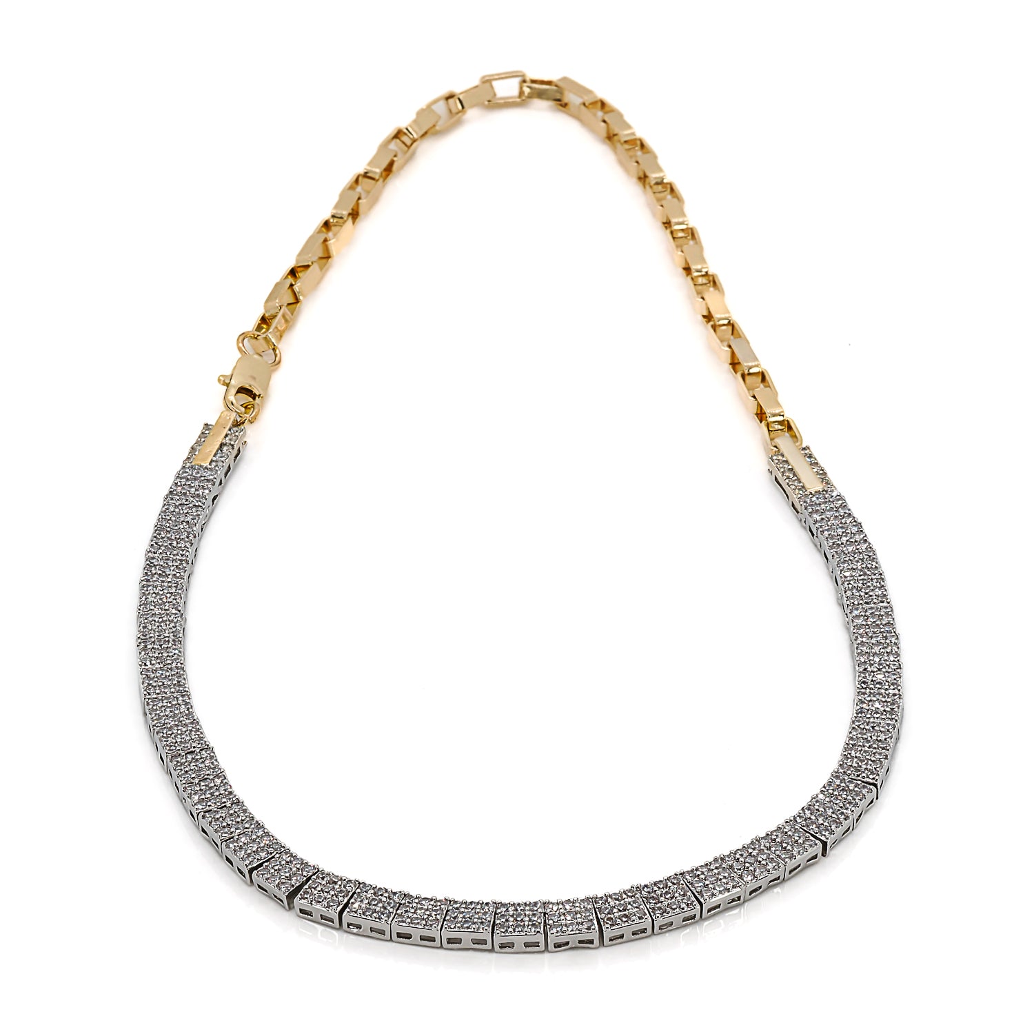 Diamond &amp; Gold Baguette Necklace