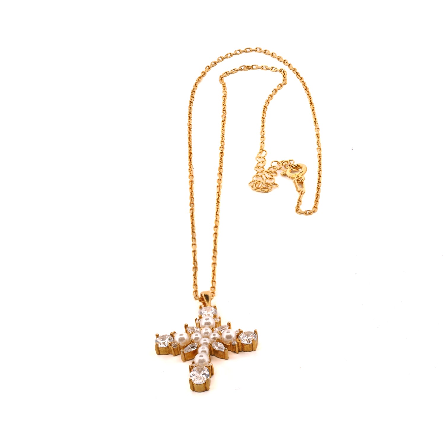 Spiritual Pearl and Diamond Cross Pendant Necklace
