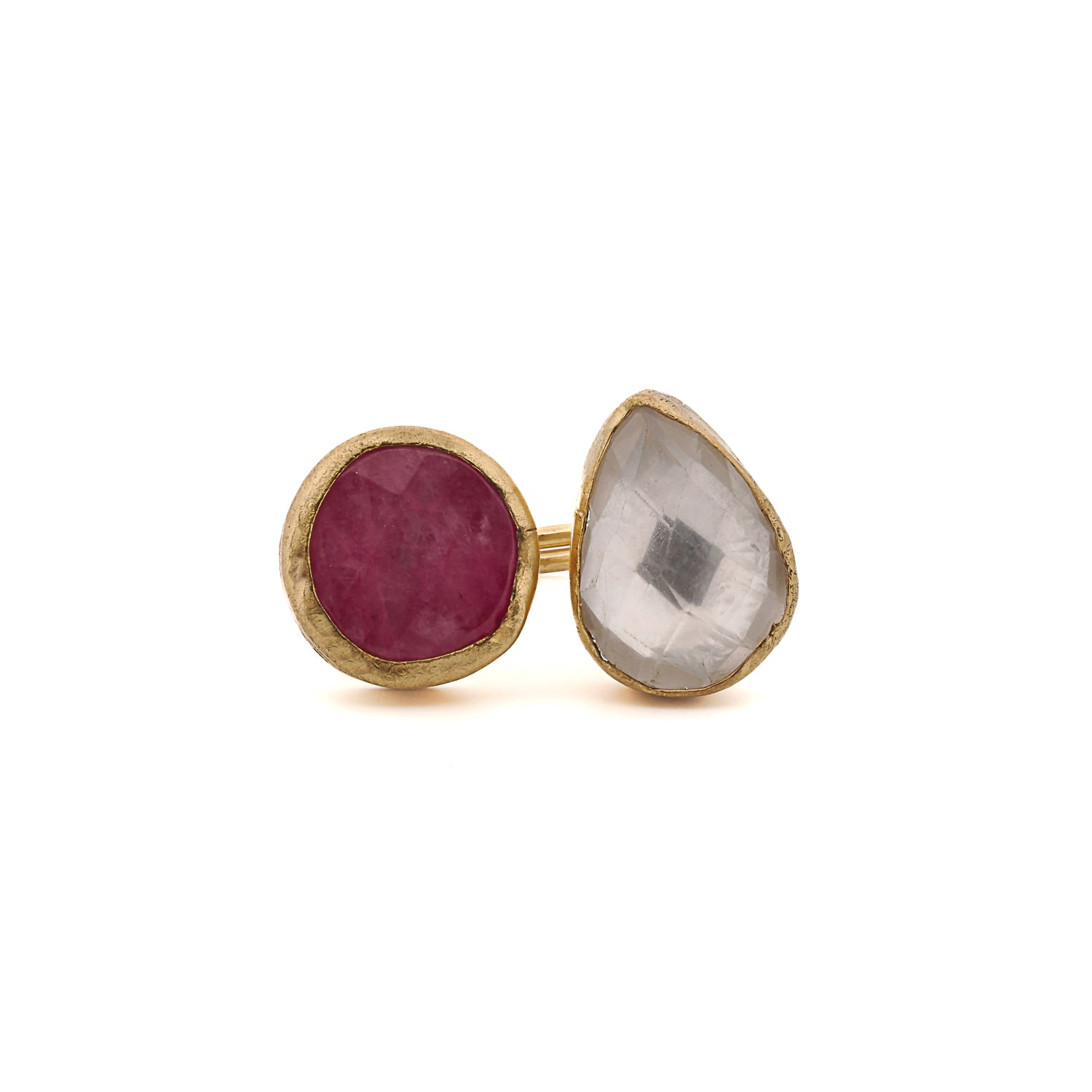 Double Gemstone Ruby &amp; Quartz Ring