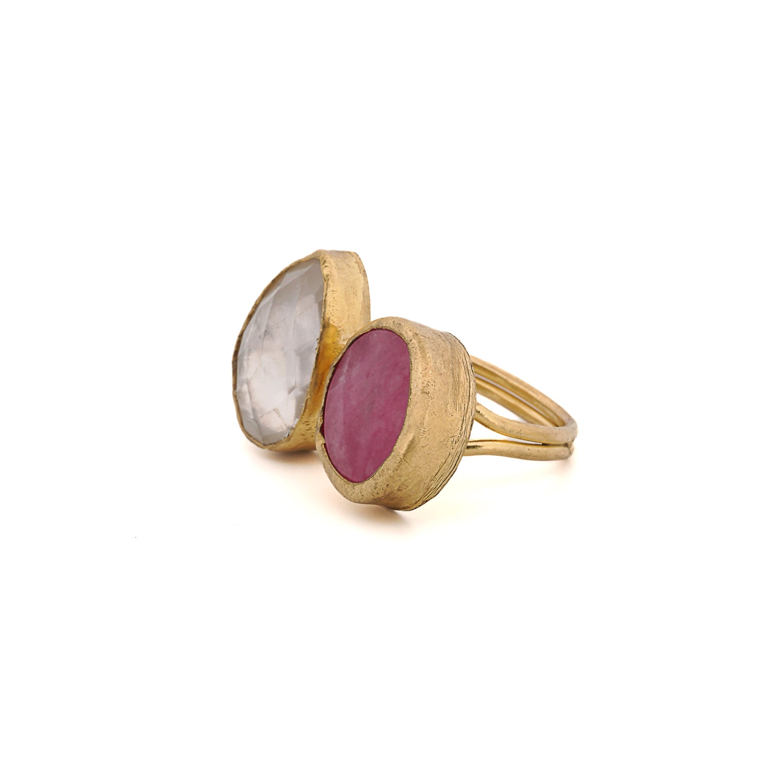 Double Gemstone Ruby &amp; Quartz Ring