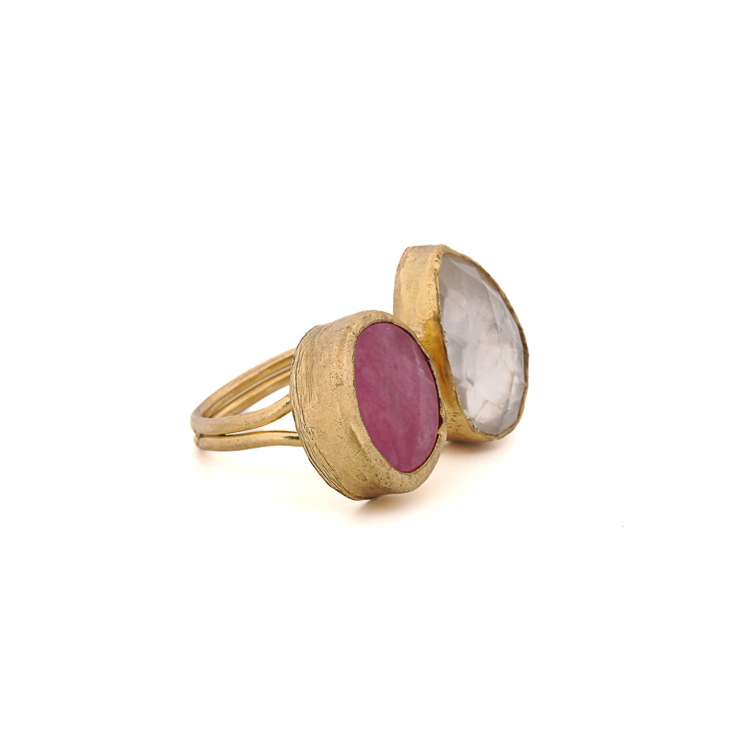 Double Gemstone Ruby &amp; Quartz Ring