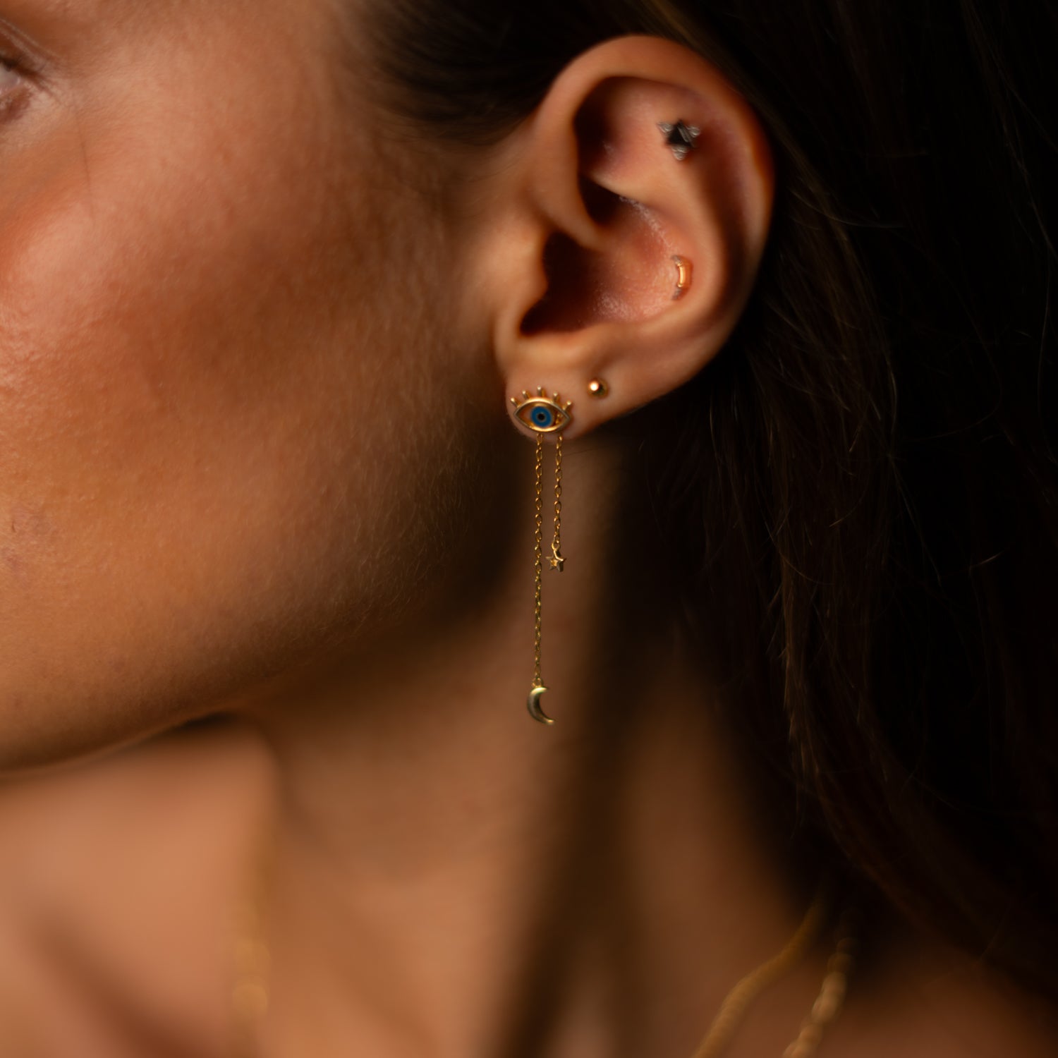 Dreamcatcher Eye Gold Earrings