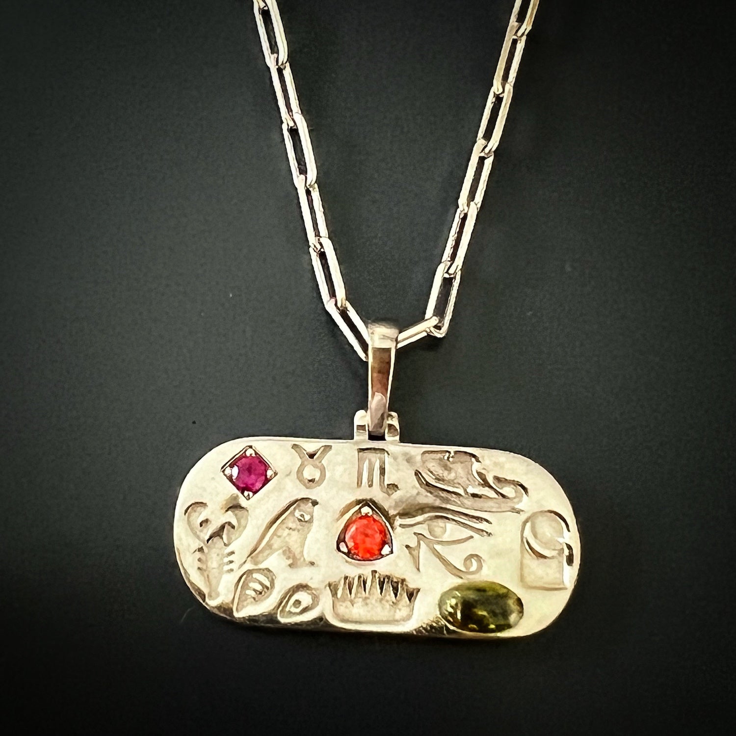 Egyptian Symbols Silver Necklace, showcasing the beauty and significance of ancient Egyptian symbols.