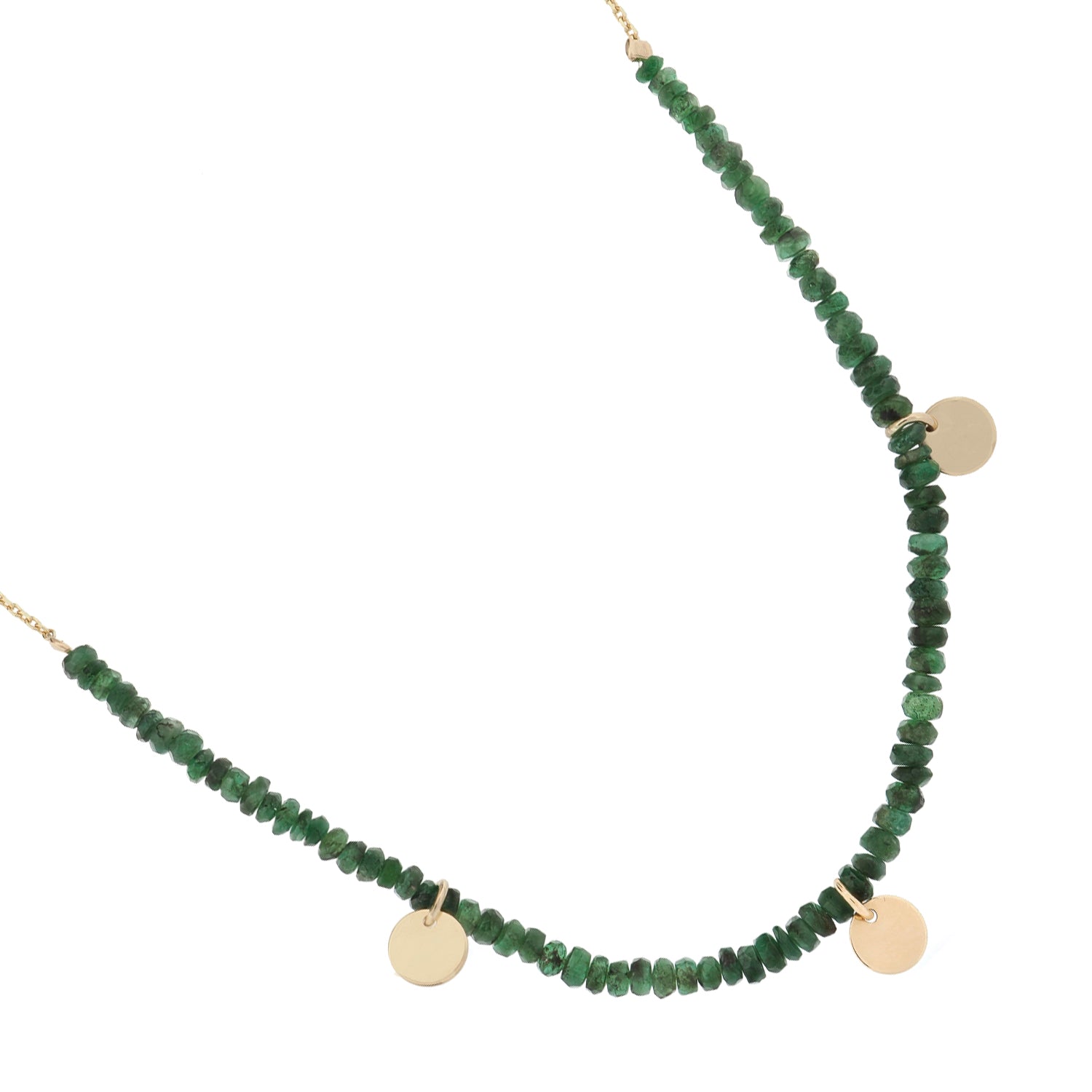 Solid Gold Choker Necklace with Emerald Gemstones and 14K Gold Charms for Harmonious Beauty
