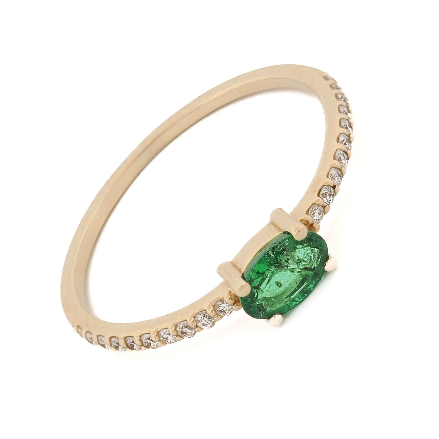 Solid Gold Emerald Ring with Miniature Diamonds for a Stylish, Symbolic Piece of Jewelry
